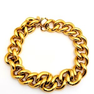 Vintage 80s Designer Chunky Short Gold Chain Choker Necklace